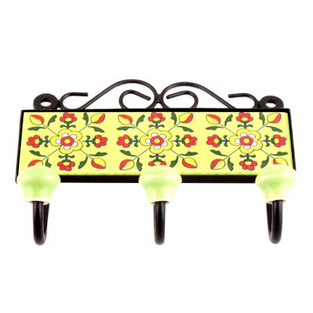  Yellow Red Floral Tiles Hooks